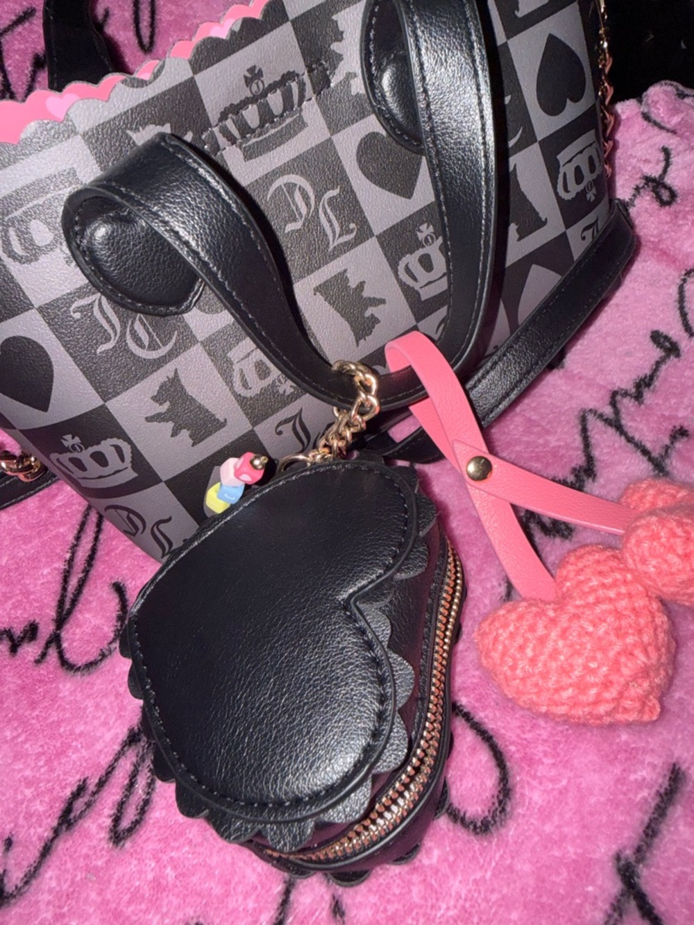 Gray & Pink Crown Print Mini Tote with Heart Charm - Picture 7 of 8